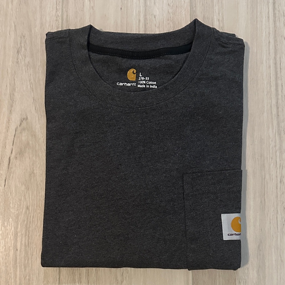 Men’s Carhartt Heathered Charcoal Cotton Pocketed Short Sleeve Tee - Picture 10 of 10